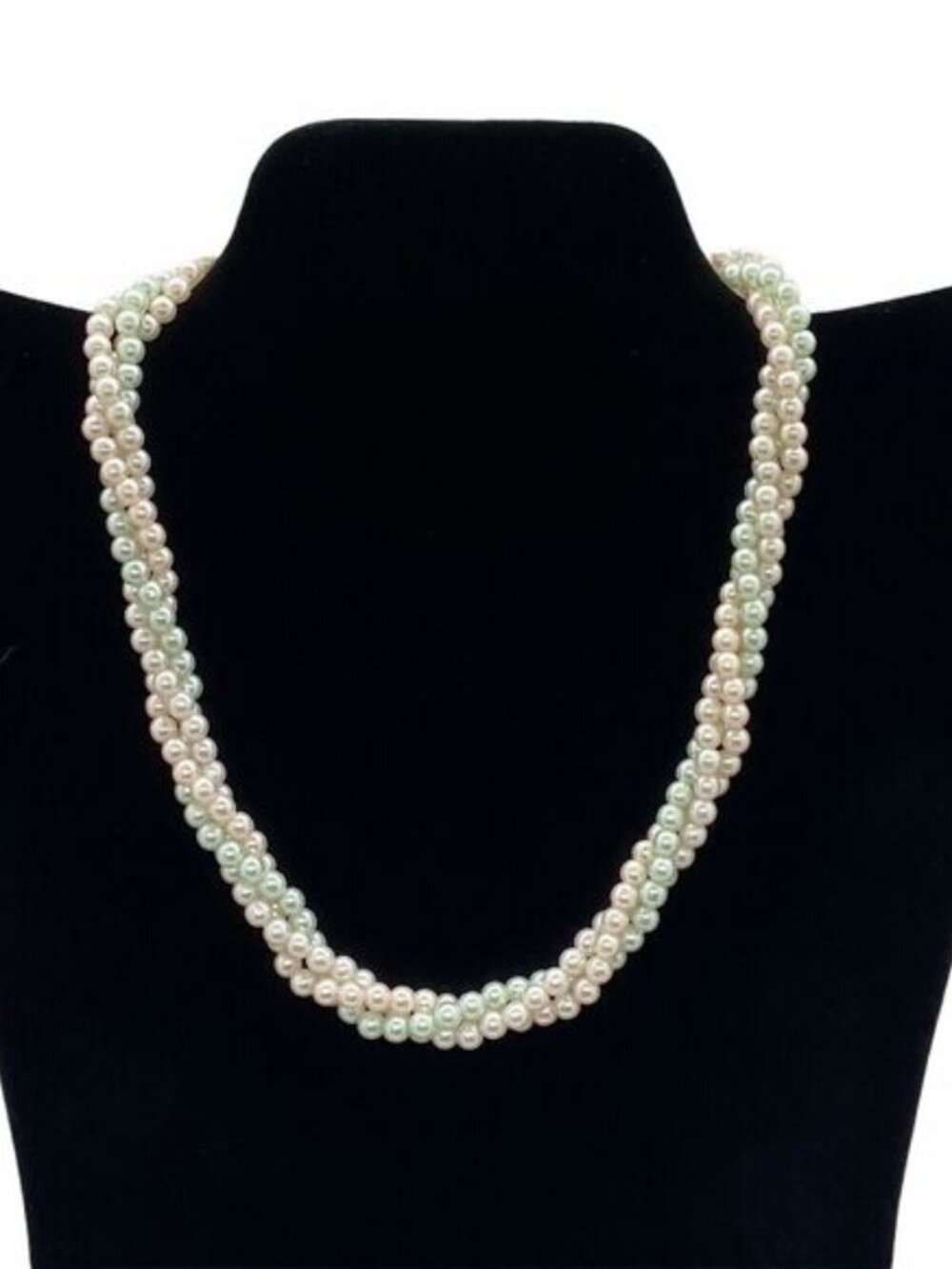 Three Strand Necklace Vintage Women Pale Pink Cream Pale Green Faux Pearl Sz 16"